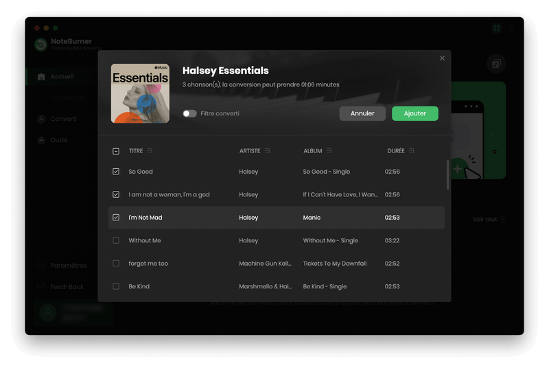 Sélectionnez les morceaux Spotify