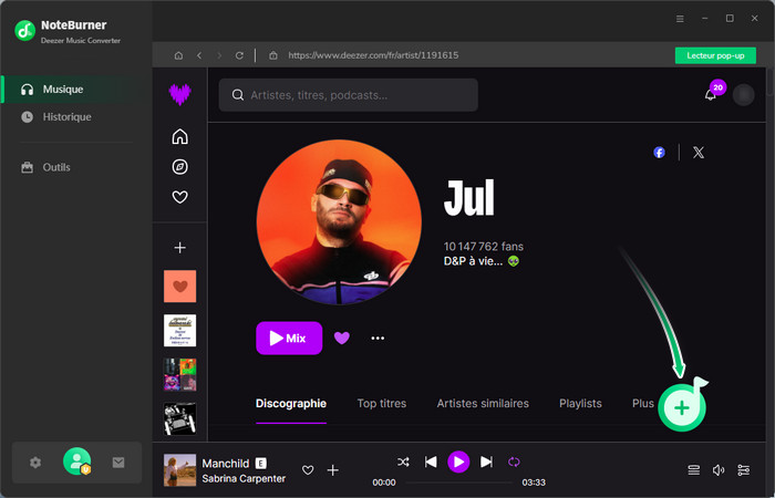 Interface de NoteBurner Deezer Music Converter