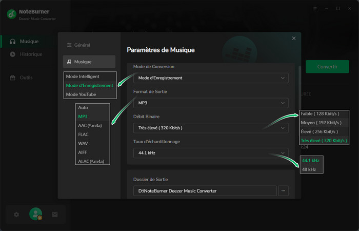 Personnalisez les paramètres de sortie