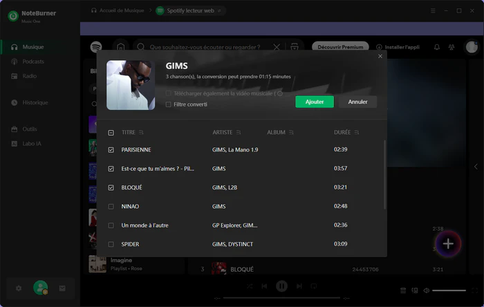 Ajouter une chanson Spotify pour la convertir en sonnerie