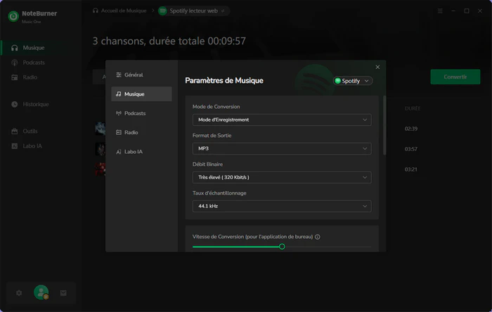Personnaliser le format MP3 ou AAC