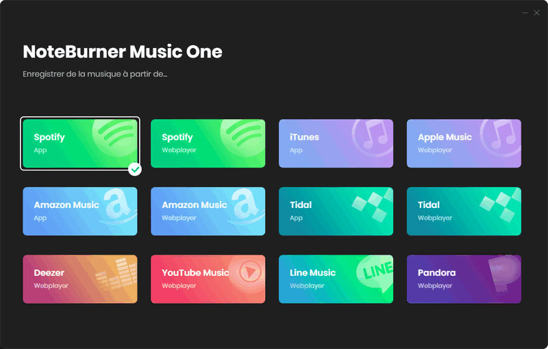 Exécutez NoteBurner Music One et choisissez un service musical