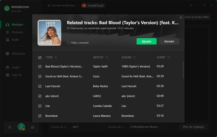 Ajoutez la playlist SoundCloud