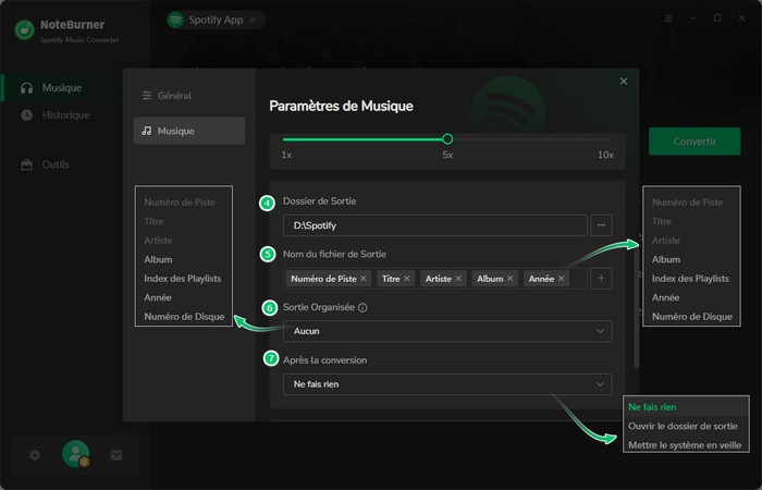 Paramètres de sortie