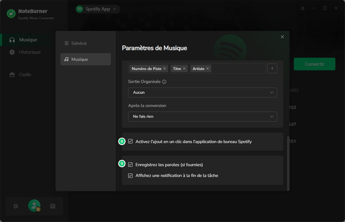 Paramètres avancés