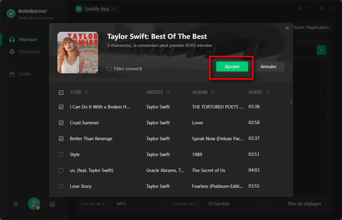 Collez le lien de la playlist Spotify dans NoteBurner