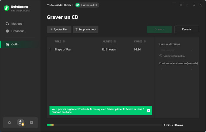 Gravez de la musique Tidal sur CD