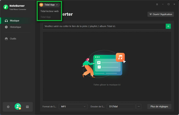  Interface principale de NoteBurner Tidal Music Converter pour Windows