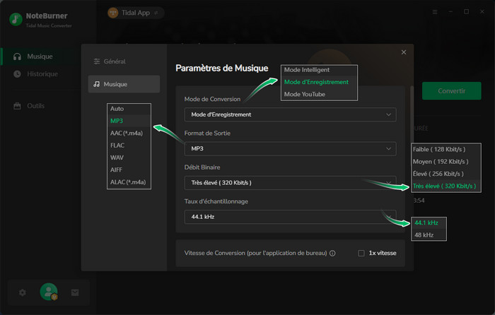 Réglez les paramètres de sortie