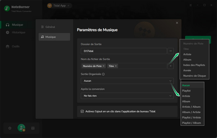 Ajustez les paramètres de sortie