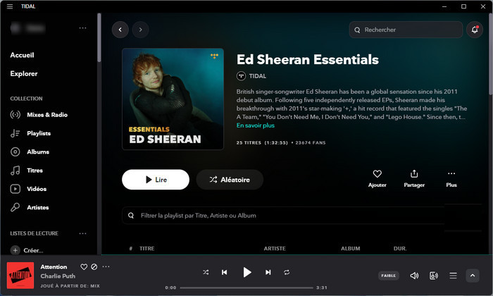 Ajoutez des morceaux de musique de Tidal