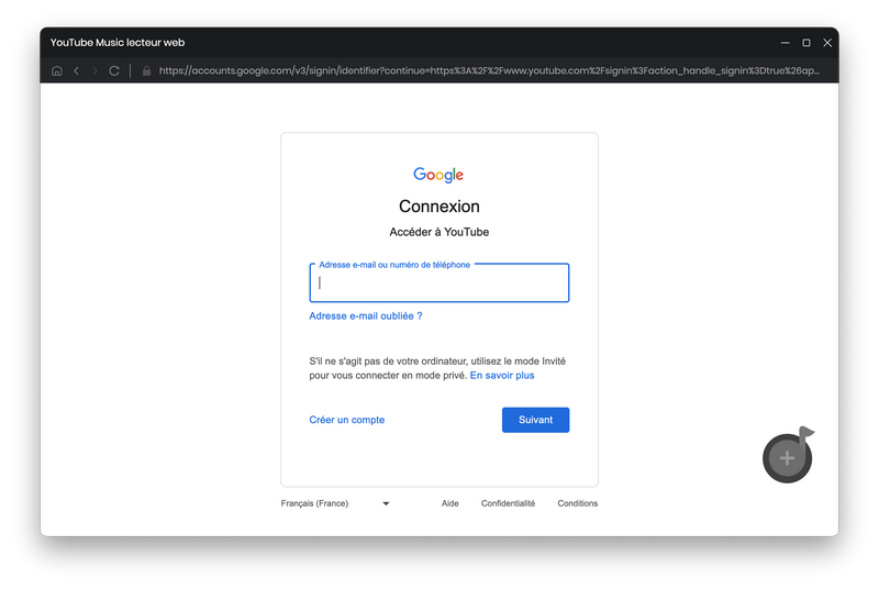 Connectez-vous au compte YouTube Music