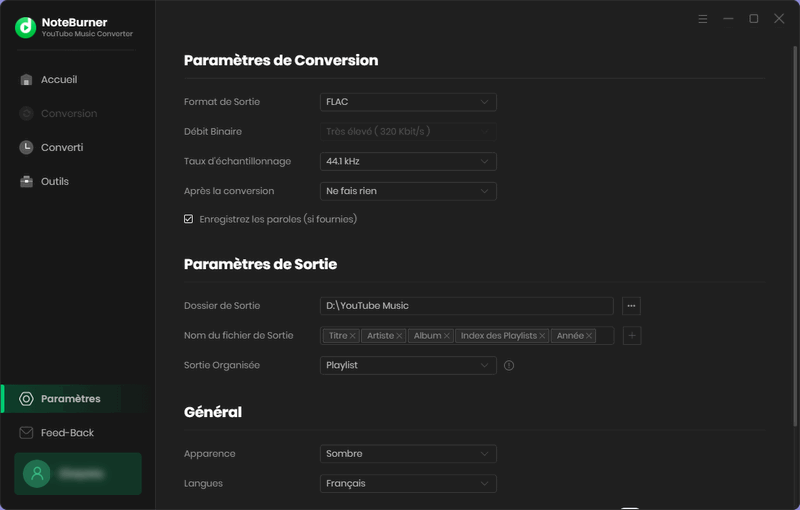 Modifiez les paramètres de sortie