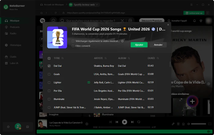 Ajouter des chansons de la Coupe du Monde