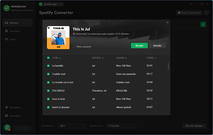 Ajoutez la playlist Spotify à NoteBurner