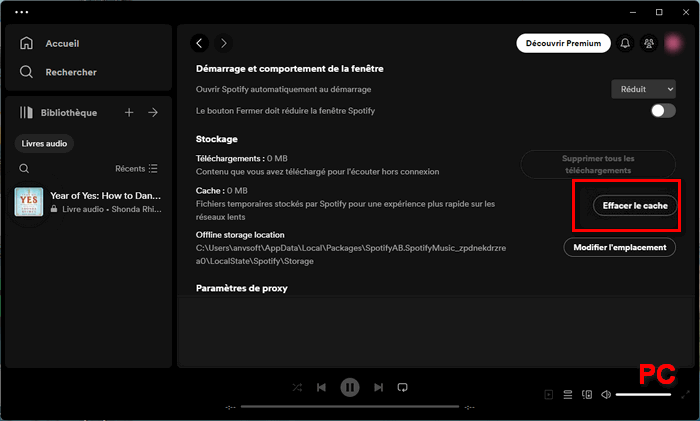 Effacez le cache de Spotify sur PC