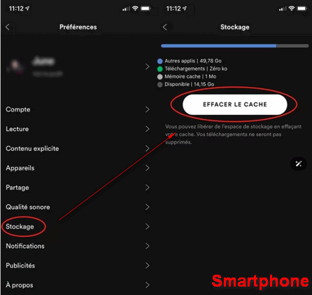 Effacez le cache de Spotify sur Smartphone