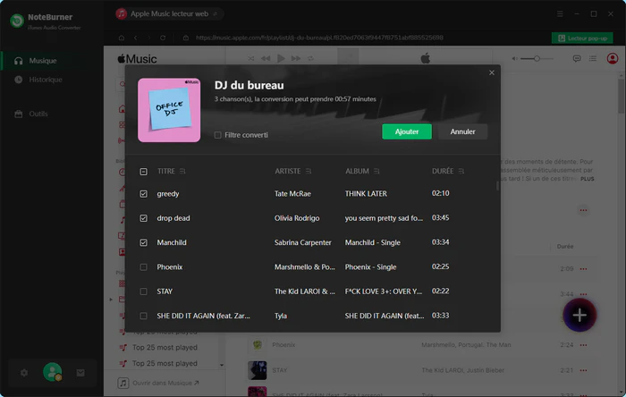 Cochez les titres Apple Music à mixer