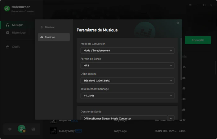 Configurez le format de sortie Deezer en MP3
