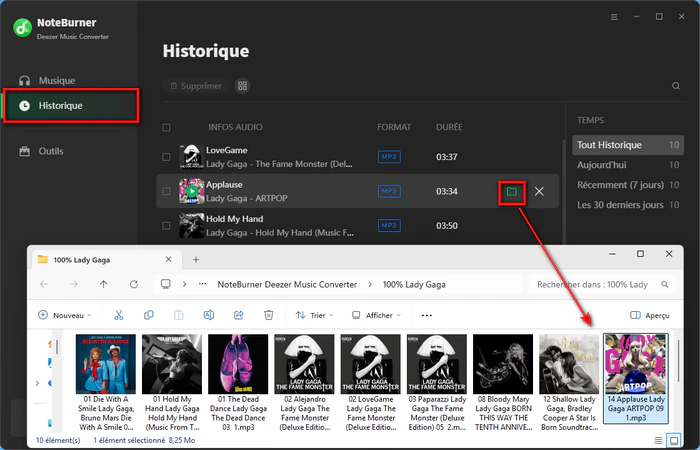 Consultez les fichiers Deezer téléchargés
