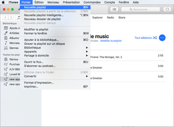 Créer une nouvelle liste de lecture sur iTunes Mac