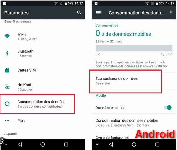 Désactivez le mode d'économie des donnée Android