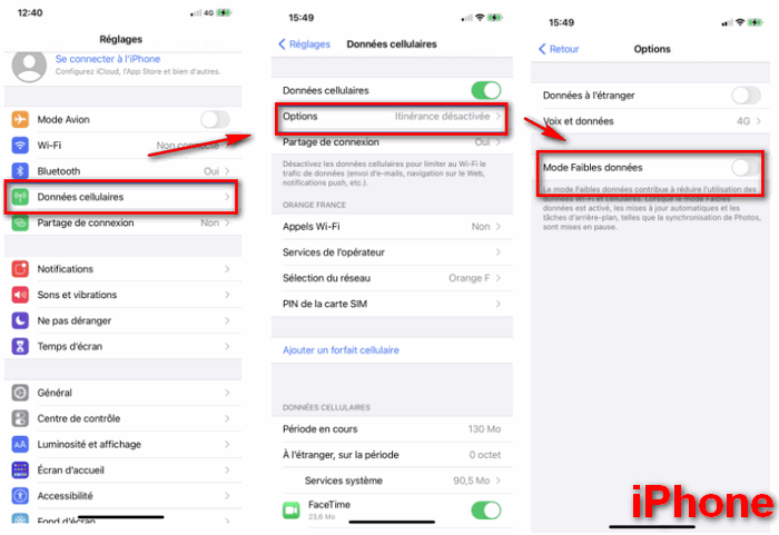 Désactivez le mode d'économie des donnée iPhone