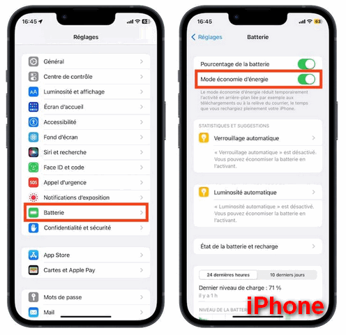 Désactivez le mode économie d'énergie iPhone