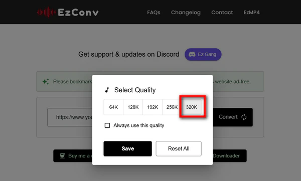 EzConv YouTube to MP3 320 kbps