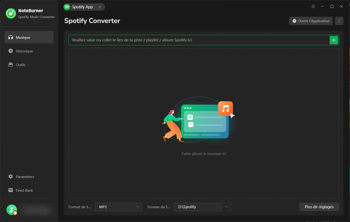 Interface principale de Noteburner sur PC