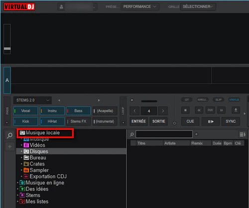 Ouvrir Musique locale dans Virtual DJ