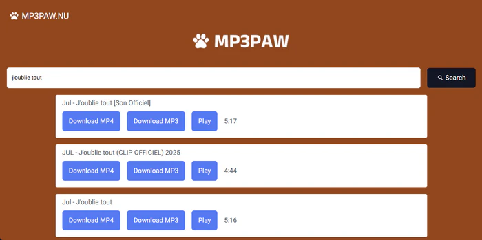 Alternative à MyFreeMP3 : MP3PAW