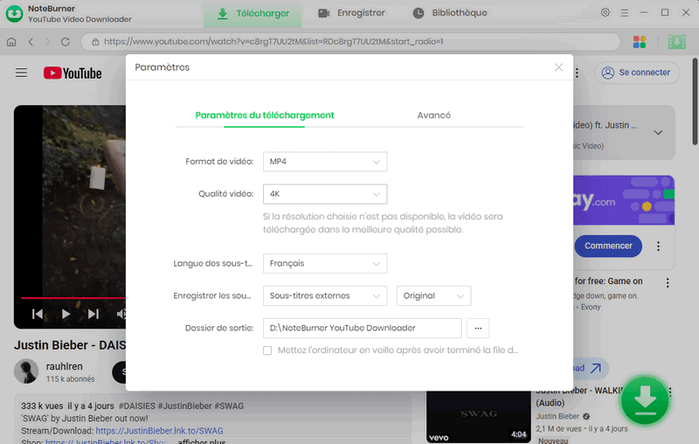 Personnaliser les paramètres de sortie
