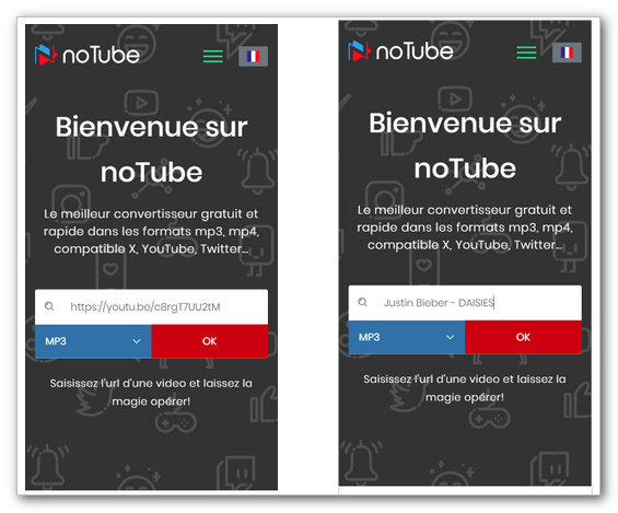Copier le lien de YouTube vers noTube