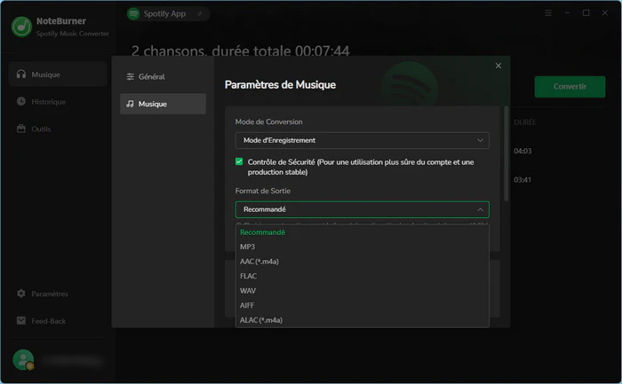 Configurez les paramètres audio Lossless