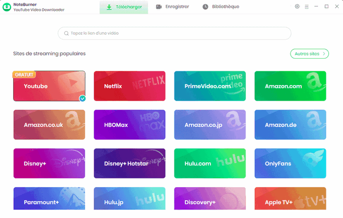 Sélectionner la plateforme YouTube