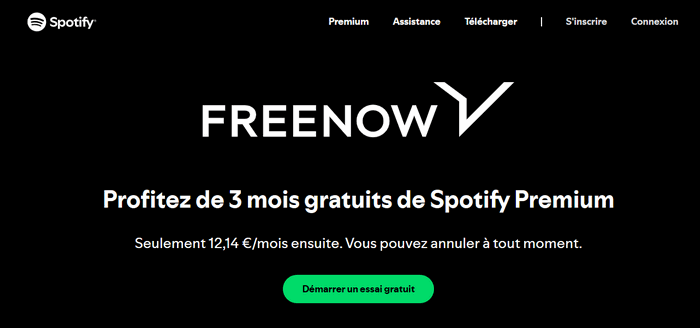 Spotify 3 mois gratuit avec FREENOW
