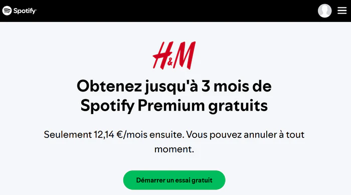 Obtenez un code Spotify 3 mois gratuits avec HM