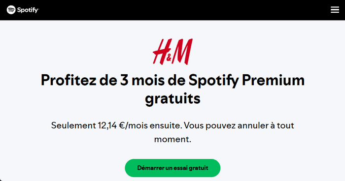 Spotify Premium gratuit 3 mois avec H&M