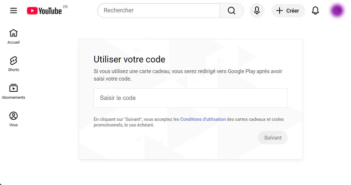 Échanger YouTube Premium gratuit avec Carte Cadeau