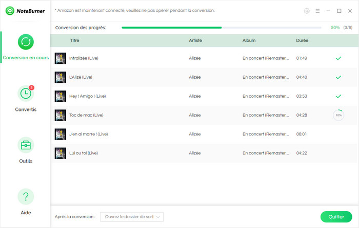Lancez la conversion des chansons