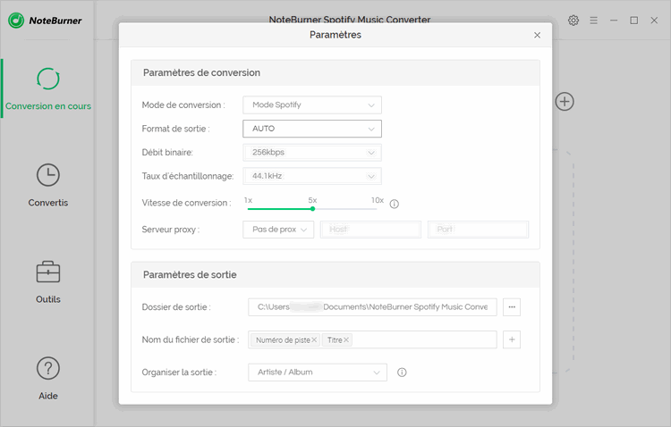 Accédez à la fenêtre de configuration