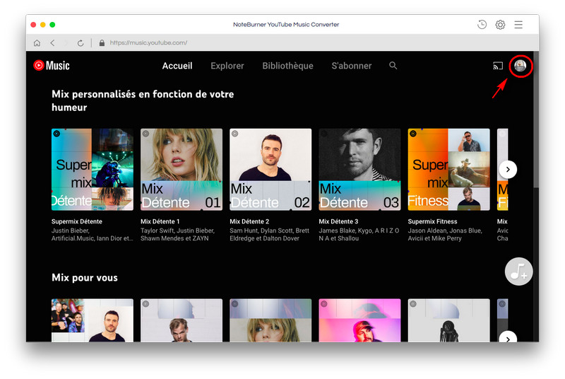 Se connecter YouTube Music Web Player