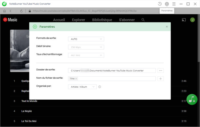 Sélectionnez le format de sortie