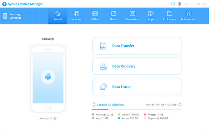 Accueil de Syncios Mobile Manager