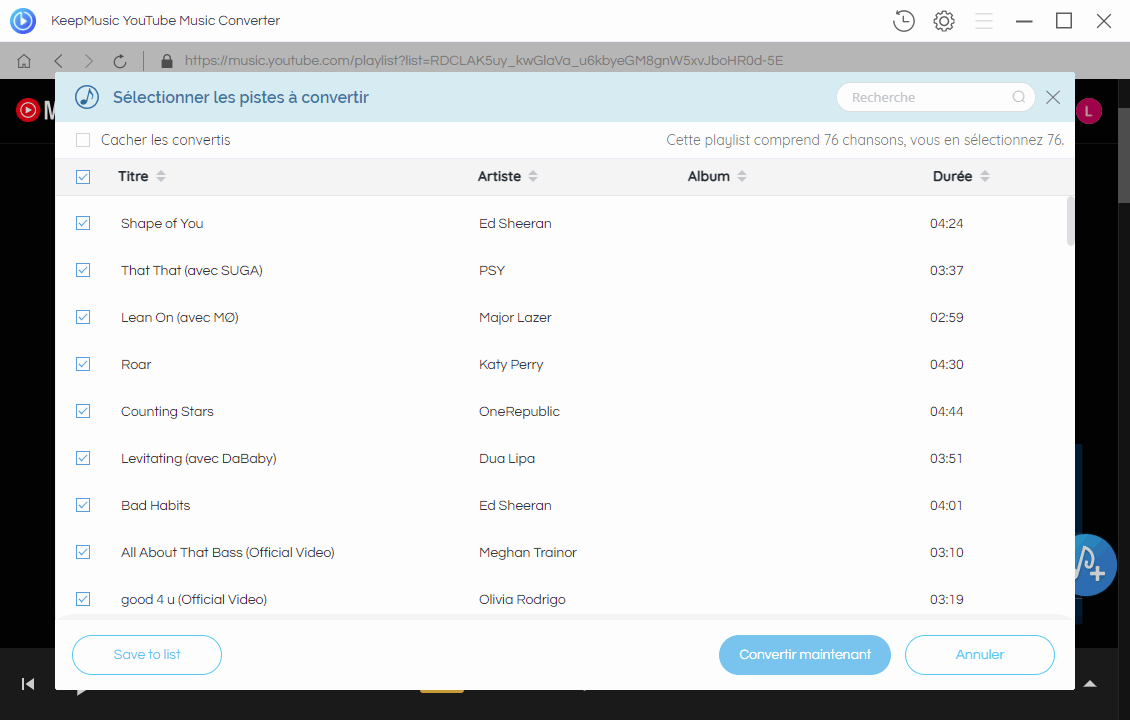 Ajouter la musique de YouTube à KeepMusic