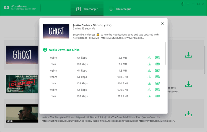 Sélectionnez le format de téléchargement